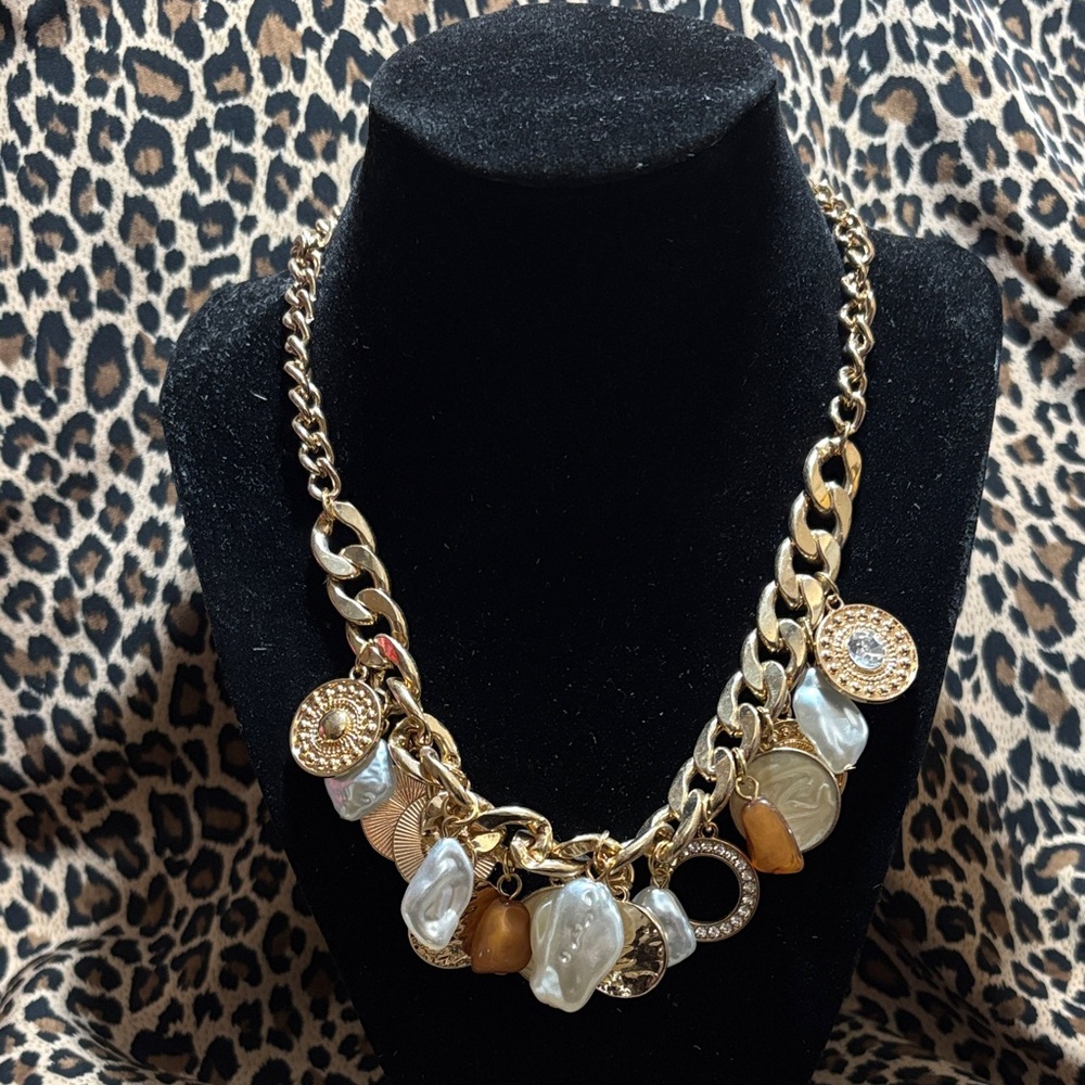 Gold and White Statement Necklace